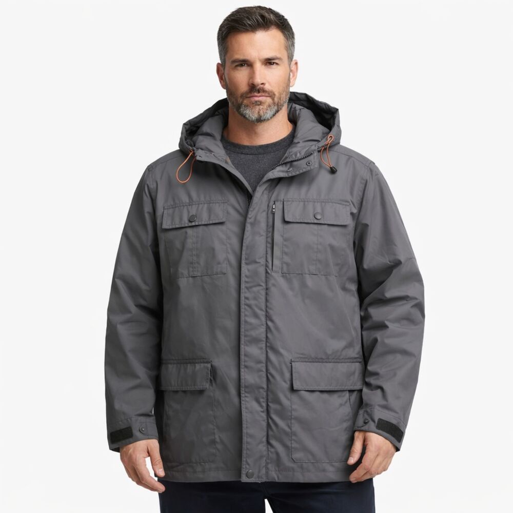 Hawke & Co Gray Hooded Utility Jacket Mens 3XL Full Zip Field Coat